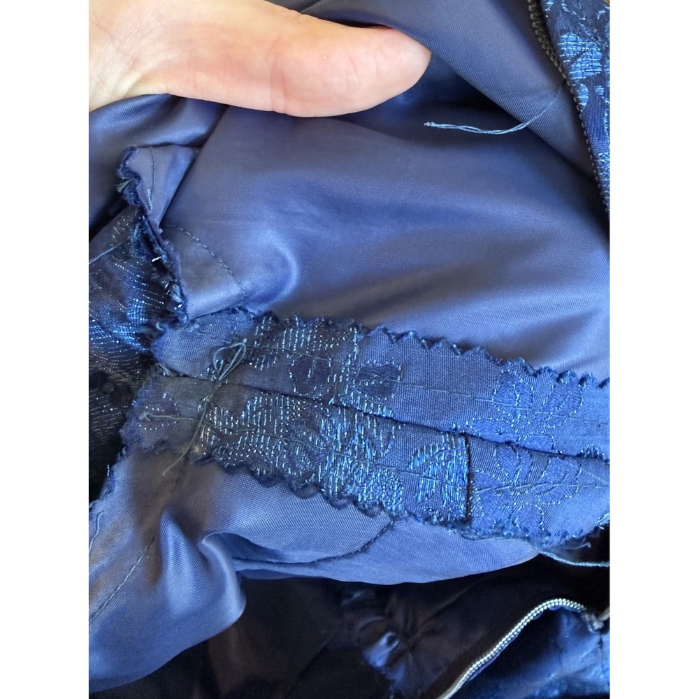 Vintage 60s 70s Handmade Navy Brocade Mini Dress XS S Gothic Victorian Regency - Picture 11 of 14
